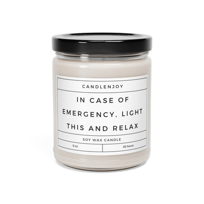 In Case of Emergency, Light This and Relax Scented Soy 9oz Candle